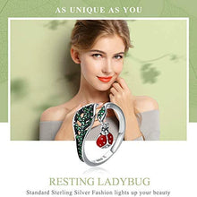 Load image into Gallery viewer, Resting Ladybug Dangle in Tree Leaves Rings