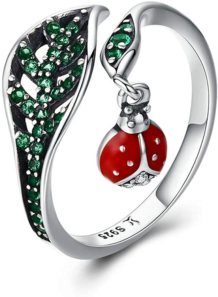 Resting Ladybug Dangle in Tree Leaves Rings