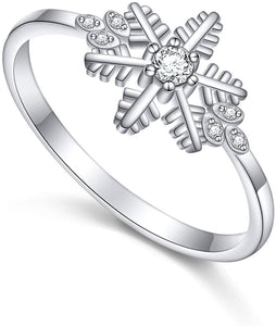 Snowflake" 18K White Gold-Plated Clear Cubic Zirconia Engagement Rings