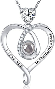 I Love You 100 Languages to the Moon and Back Sterling Diamond Necklace