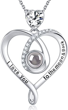 I Love You 100 Languages to the Moon and Back Sterling Diamond Necklace