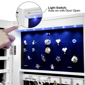 6 LED Jewelry Cabinet Lockable 47.3" H Wall/Door Mounted Organizer with 2 Mirror Drawers