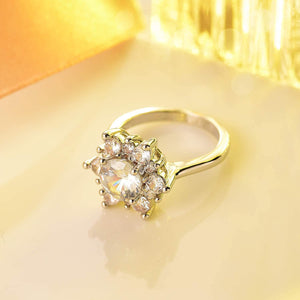 Snowflake" 18K White Gold-Plated Clear Cubic Zirconia Engagement Rings