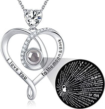 Load image into Gallery viewer, I Love You 100 Languages to the Moon and Back Sterling Diamond Necklace