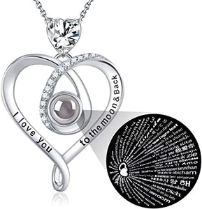 I Love You 100 Languages to the Moon and Back Sterling Diamond Necklace