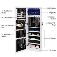 Load image into Gallery viewer, 6 LED Jewelry Cabinet Lockable 47.3&quot; H Wall/Door Mounted Organizer with 2 Mirror Drawers