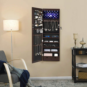 6 LED Jewelry Cabinet Lockable Wall/Door Mounted Organizer.