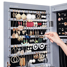 Load image into Gallery viewer, 6 LED Lockable Wall/Door Mounted Jewelry Cabinet Organizer with 2 Mirror Drawers.