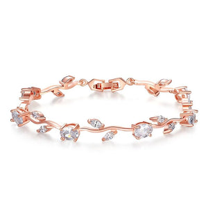 Rose Gold Color Leaf Chain & Link Bracelet