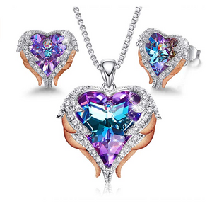 Angel Wing Heart Necklace Set.