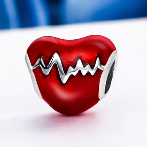 Love Heart ECG & Red Enamel Beads