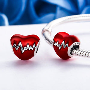 Love Heart ECG & Red Enamel Beads