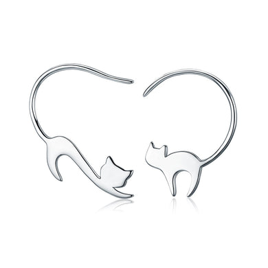 Cute Little Cat Drop Silver Earrings