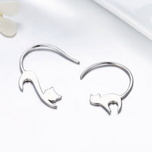 Load image into Gallery viewer, Cute Little Cat Drop Silver Earrings