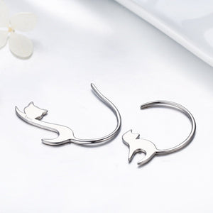 Cute Little Cat Drop Silver Earrings