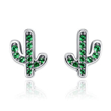 Load image into Gallery viewer, Green Cactus Crystal Stud Earrings