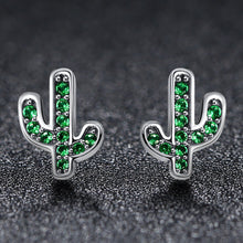Load image into Gallery viewer, Green Cactus Crystal Stud Earrings