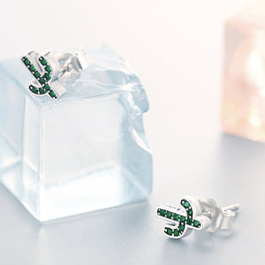 Green Cactus Crystal Stud Earrings