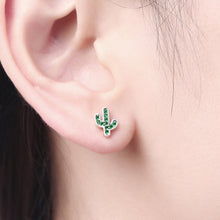 Load image into Gallery viewer, Green Cactus Crystal Stud Earrings