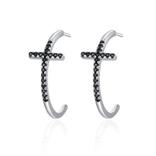 Load image into Gallery viewer, Cross Black CZ Drop Earrings