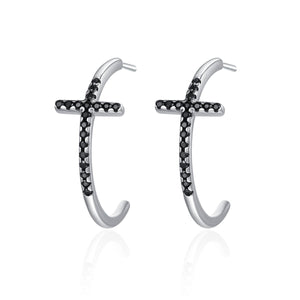 Cross Black CZ Drop Earrings