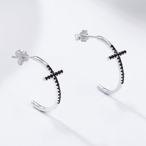 Cross Black CZ Drop Earrings