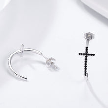 Load image into Gallery viewer, Cross Black CZ Drop Earrings