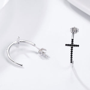 Cross Black CZ Drop Earrings