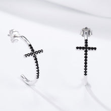 Load image into Gallery viewer, Cross Black CZ Drop Earrings