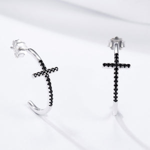 Cross Black CZ Drop Earrings