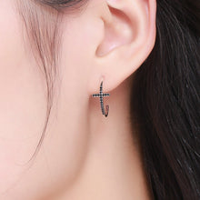 Load image into Gallery viewer, Cross Black CZ Drop Earrings