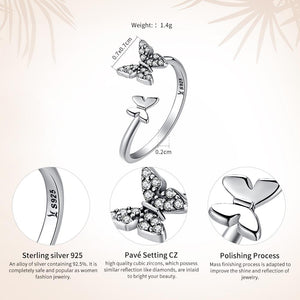 Dazzling Cubic Zircon Butterfly Silver Open Finger Ring